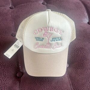 Cream and Pink Trucker Hat with Mesh Back